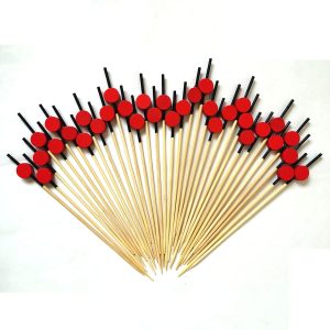 200Pcs Black Sticks Red Flat Round Toothpicks for Appetizers Toothpicks Wooden Decorative Cocktail Picks Handmade Sticks Long Appetizer Toothpicks Cocktail Sticks for Home Party, Dessert, Fruit