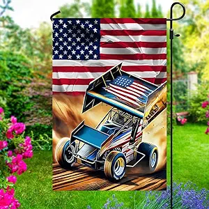 Sprint Car Racing, Dirt Track Racing American Flag, Housewarming Gift, Yard Flag