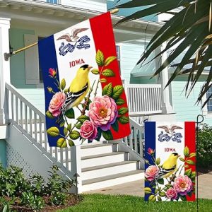 Iowa State Flag Eastern Goldfinch Bird and Wild Rose Flower Iowa Flag,Porch Flag, Autumn Flag, Housewarming Gift, Yard Flag